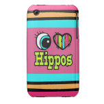 Bright Eye Heart I Love Hippos iPhone 3 Covers