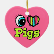 Bright Eye Heart I Love Pigs Christmas Ornaments