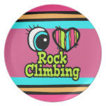 Bright Eye Heart I Love Rock Climbing Party Plate