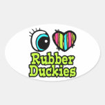 Bright Eye Heart I Love Ruber Duckies Oval Stickers