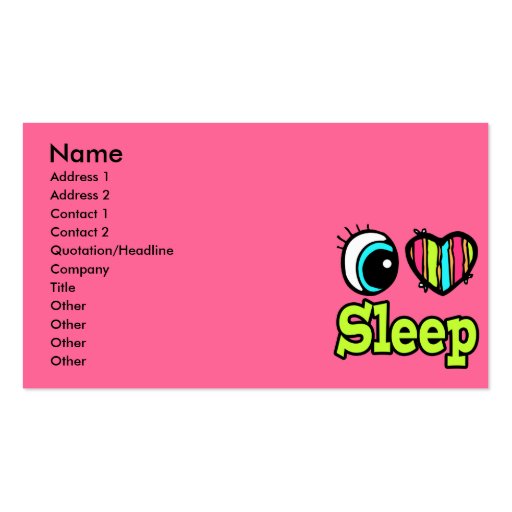 Bright Eye Heart I Love Sleep Business Card Template (front side)
