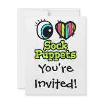 Bright Eye Heart I Love Sock Puppets Personalized Invites