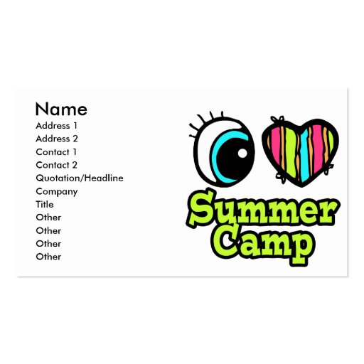 Bright Eye Heart I Love Summer Camp Business Card Template (front side)
