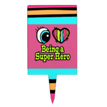 Bright Eye Heart I Love Super Hero Rectangle Cake Topper