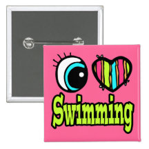 Bright Eye Heart I Love Swimming Pin