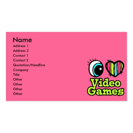 Bright Eye Heart I Love Video Games Business Card Template (front side)