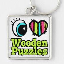 Bright Eye Heart I Love Wooden Puzzles Key Chain