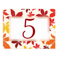 Bright Fall Leaves Wedding Table Number Post Card