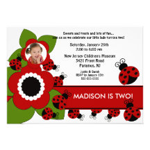 Bright flower & Ladybug Photo Birthday Invitation