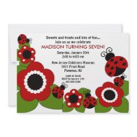 Bright flower &amp; Ladybugs Birthday Invitation