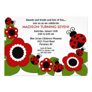 Bright flower & Ladybugs Birthday Invitation