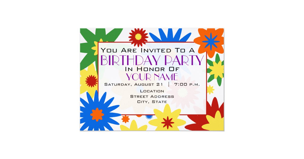Bright Flowers Birthday Party Invitation | Zazzle