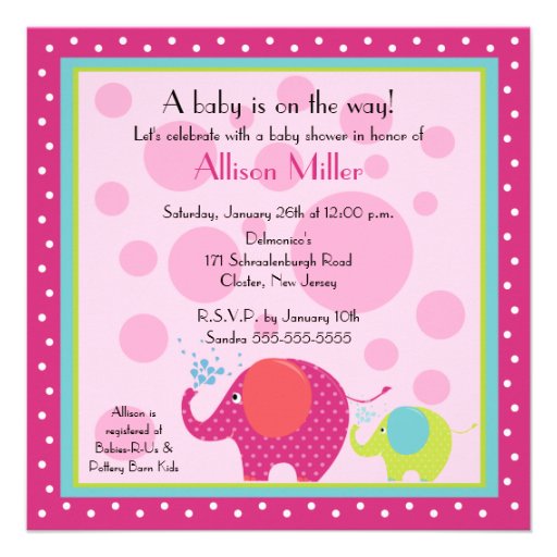 Bright & Fun Elephant Baby Shower Personalized Announcement