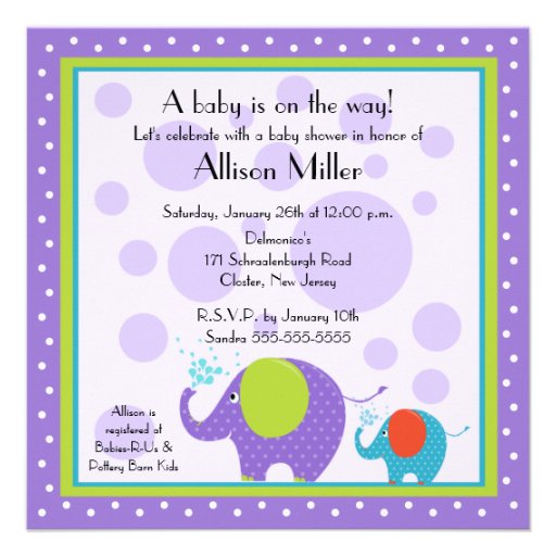 Bright & Fun Elephant Baby Shower Personalized Invite