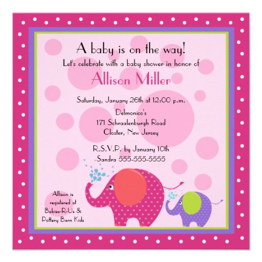Bright & Fun Elephant Baby Shower Personalized Announcement
