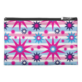 Bright Fun Hot Pink Blue Stars Snowflakes Striped Travel Accessory Bag
