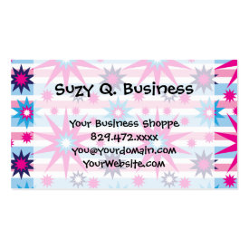Bright Fun Hot Pink Blue Stars Snowflakes Striped Business Card Template