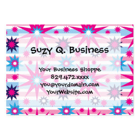 Bright Fun Hot Pink Blue Stars Snowflakes Striped Business Cards