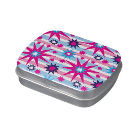 Bright Fun Hot Pink Blue Stars Snowflakes Striped Jelly Belly Candy Tin