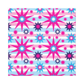 Bright Fun Hot Pink Blue Stars Snowflakes Striped Stretched Canvas Print