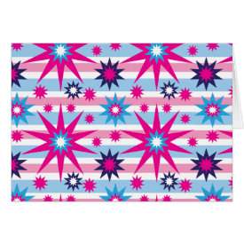 Bright Fun Hot Pink Blue Stars Snowflakes Striped Greeting Card