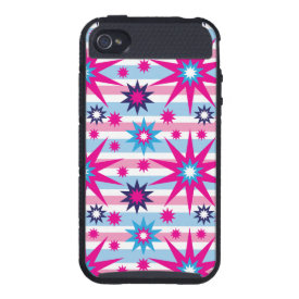 Bright Fun Hot Pink Blue Stars Snowflakes Striped iPhone 4 Cases