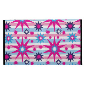 Bright Fun Hot Pink Blue Stars Snowflakes Striped iPad Folio Covers