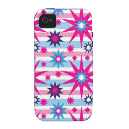 Bright Fun Hot Pink Blue Stars Snowflakes Striped Case-Mate iPhone 4 Covers