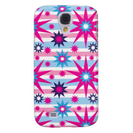 Bright Fun Hot Pink Blue Stars Snowflakes Striped Galaxy S4 Case