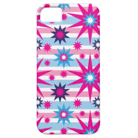 Bright Fun Hot Pink Blue Stars Snowflakes Striped iPhone 5 Cases