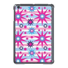 Bright Fun Hot Pink Blue Stars Snowflakes Striped iPad Mini Covers