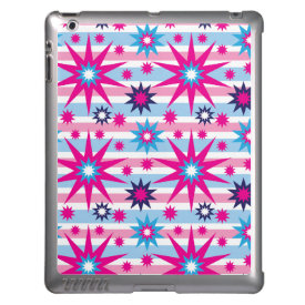 Bright Fun Hot Pink Blue Stars Snowflakes Striped iPad Cases