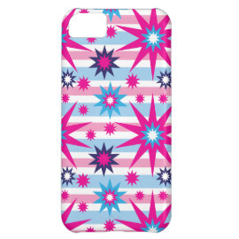 Bright Fun Hot Pink Blue Stars Snowflakes Striped Case For iPhone 5C