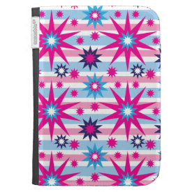 Bright Fun Hot Pink Blue Stars Snowflakes Striped Kindle 3 Cases