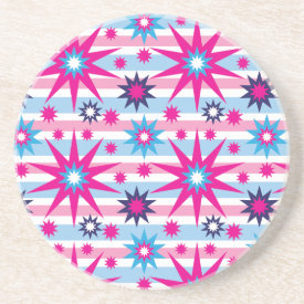 Bright Fun Hot Pink Blue Stars Snowflakes Striped Coasters