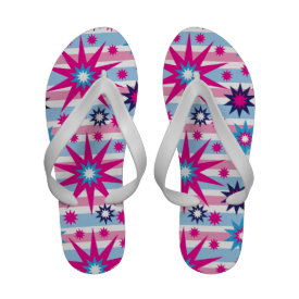 Bright Fun Hot Pink Blue Stars Snowflakes Striped Sandals