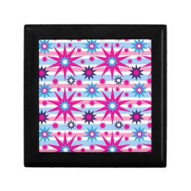 Bright Fun Hot Pink Blue Stars Snowflakes Striped Jewelry Box
