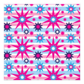 Bright Fun Hot Pink Blue Stars Snowflakes Striped Personalized Announcement