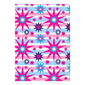 Bright Fun Hot Pink Blue Stars Snowflakes Striped Custom Announcement