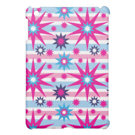 Bright Fun Hot Pink Blue Stars Snowflakes Striped iPad Mini Case