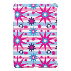 Bright Fun Hot Pink Blue Stars Snowflakes Striped iPad Mini Covers