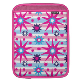 Bright Fun Hot Pink Blue Stars Snowflakes Striped Sleeves For iPads