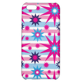 Bright Fun Hot Pink Blue Stars Snowflakes Striped iPhone 5C Case