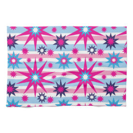 Bright Fun Hot Pink Blue Stars Snowflakes Striped Kitchen Towels