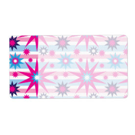 Bright Fun Hot Pink Blue Stars Snowflakes Striped Custom Shipping Label