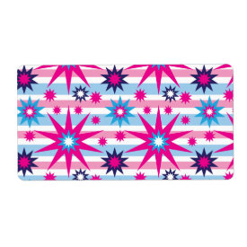 Bright Fun Hot Pink Blue Stars Snowflakes Striped Personalized Shipping Labels