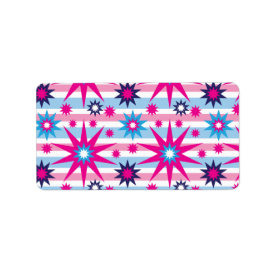 Bright Fun Hot Pink Blue Stars Snowflakes Striped Personalized Address Labels