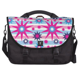 Bright Fun Hot Pink Blue Stars Snowflakes Striped Laptop Messenger Bag
