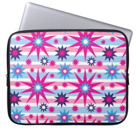 Bright Fun Hot Pink Blue Stars Snowflakes Striped Computer Sleeves