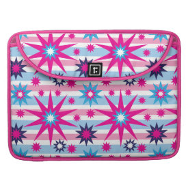 Bright Fun Hot Pink Blue Stars Snowflakes Striped Sleeve For MacBooks